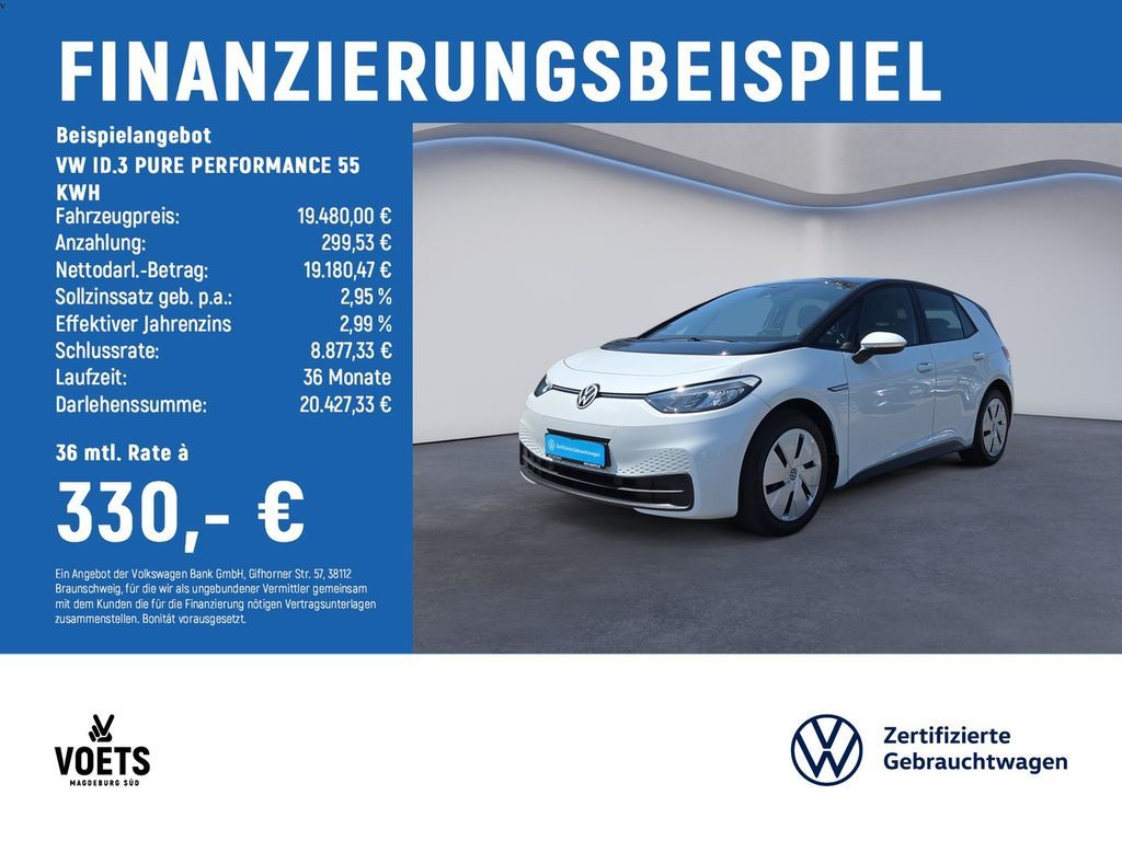 Volkswagen ID.3 PURE PERFORMANCE 55 KWH LED+NAVI+PDC+SITZH. Leasing