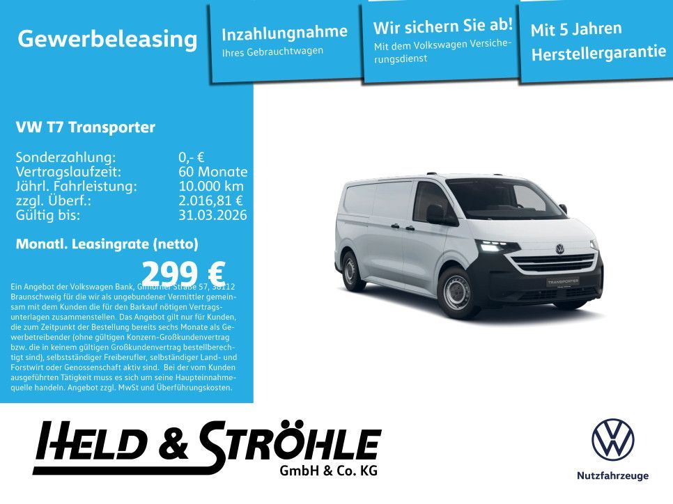 Volkswagen T7 Transporter Kasten 2.0 TDI LR KLIMA !AKTION! Leasing