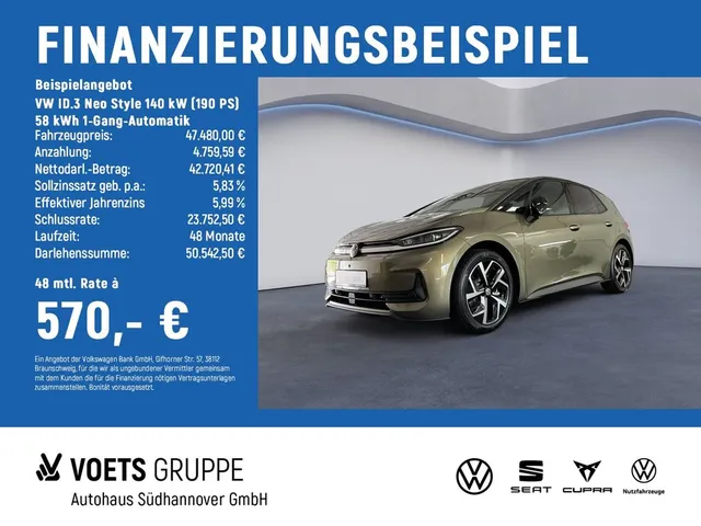 Volkswagen ID.3 Neo Style 140 kW (190 PS) 58 kWh 1-Gang-Aut