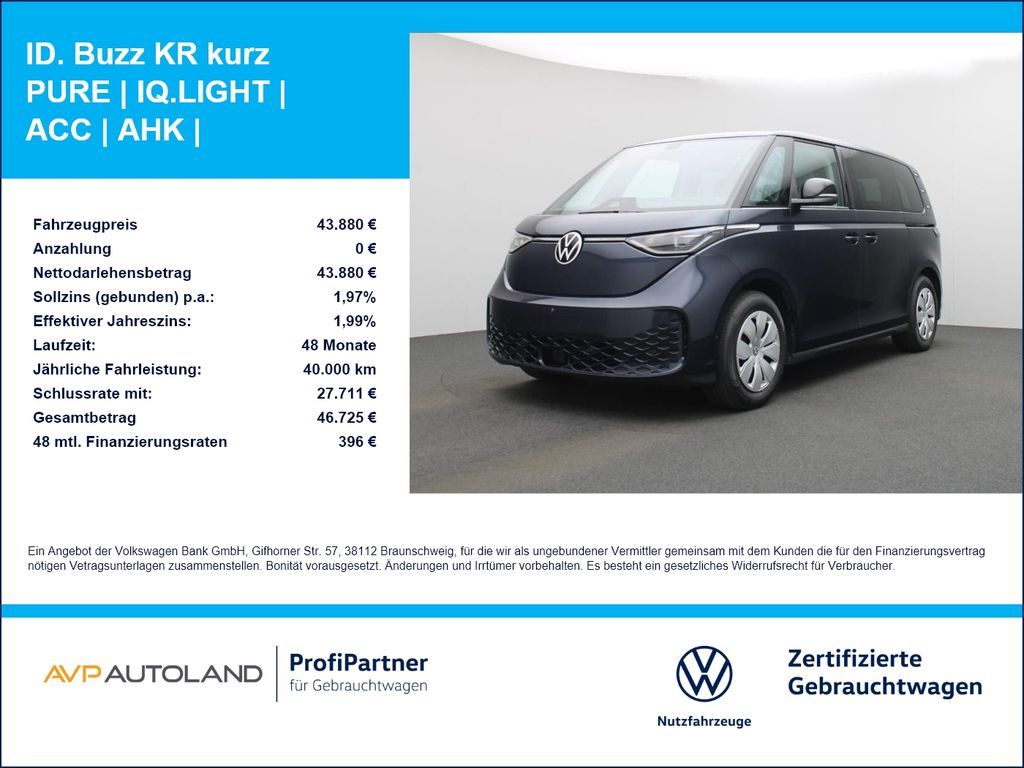 Volkswagen ID. Buzz KR kurz PURE | IQ.LIGHT | ACC | AHK | Leasing