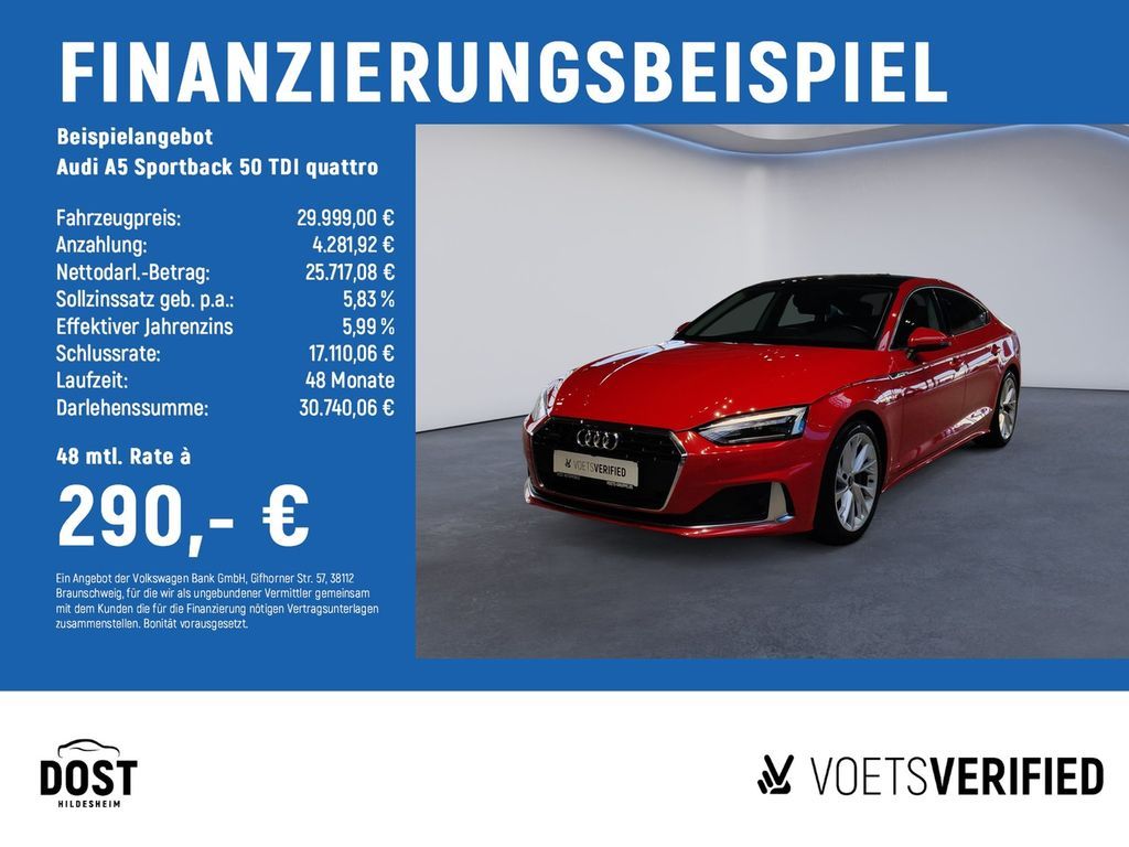 Audi A5 Sportback 50 TDI quattro advanced NAVI+PANO Leasing