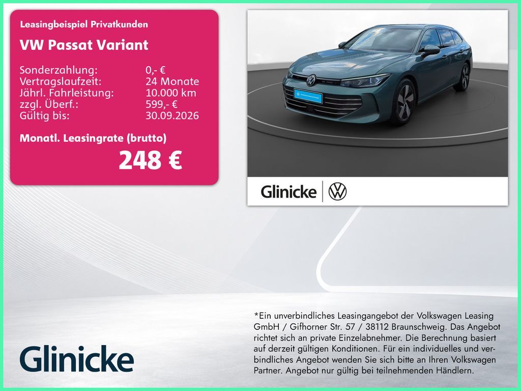Volkswagen Passat Variant 1.5 eTSI AHK Matrix Area View DSG Leasing
