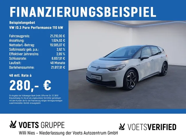 Volkswagen ID.3 Pure Performance 110 kW NAVI+AppConnect+LED