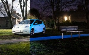 Was hier das Elektroauto Nissan Leaf erleuchten lässt, ist der Lack STARPATH. Bildquelle: Nissan