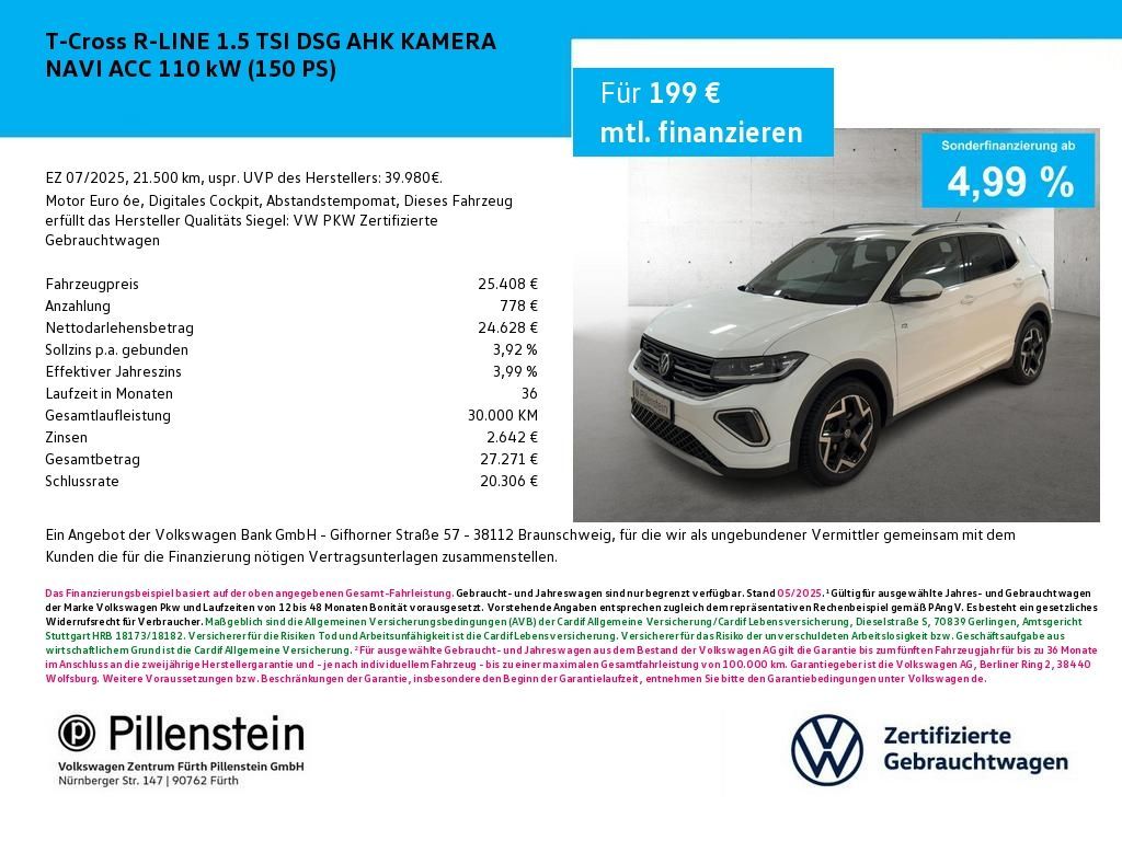 Volkswagen T-Cross R-LINE 1.5 TSI DSG AHK KAMERA NAVI ACC Leasing