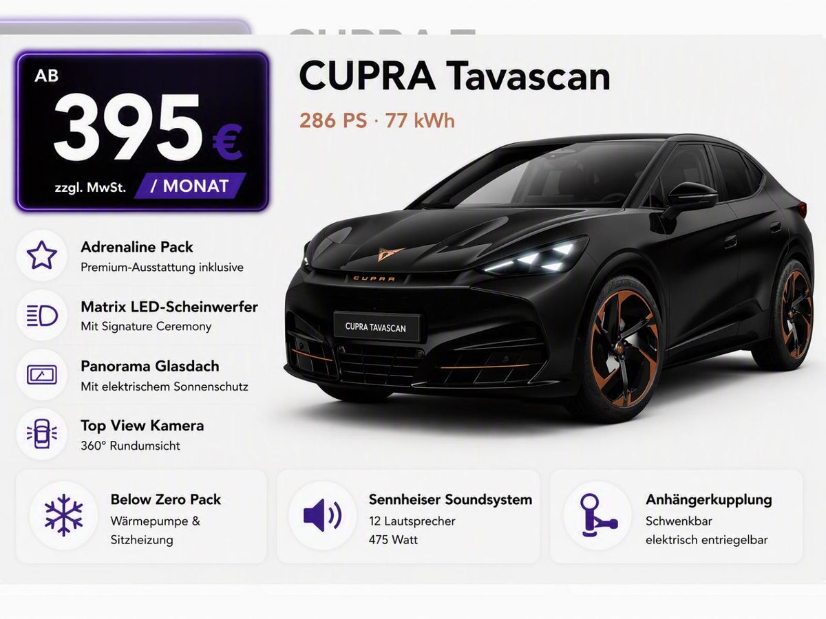 Cupra Tavascan Adrenaline-Pack AHK | Wärmepumpe Traum-Ausstattung! Leasing