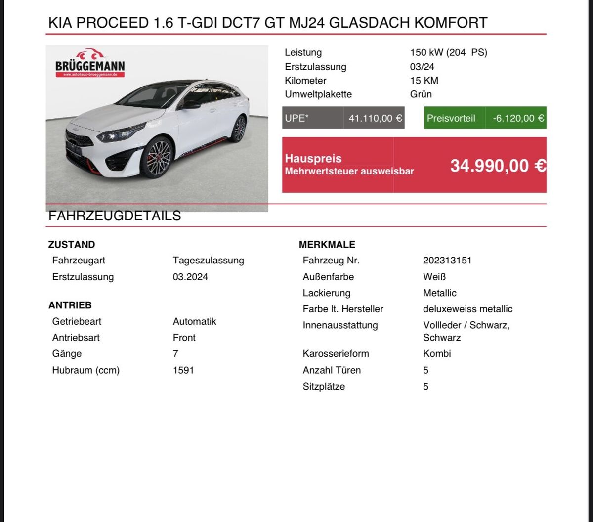 Kia Proceed GT 204PS Übernahme Leasingübernahme