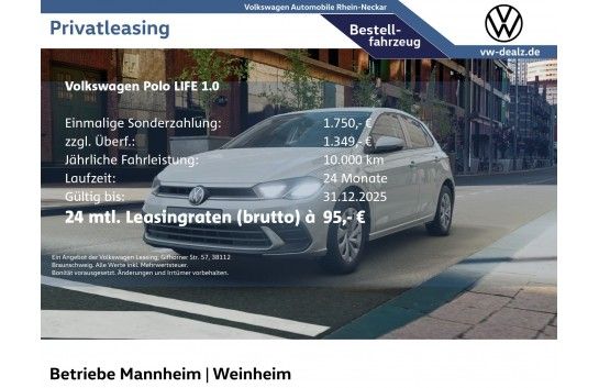 VW Polo Life 1.0 Klima LED DAB Digital-Cockpit ZV Leasing