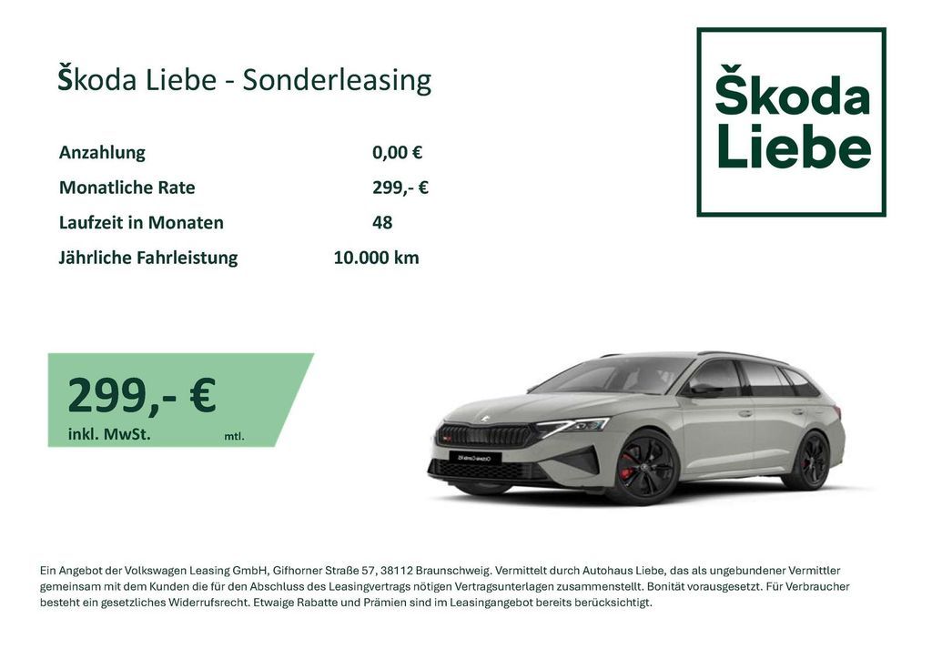 Skoda OCTAVIA COMBI RS 2,0TSI  299€ MTL LEASING RATE%% Leasing