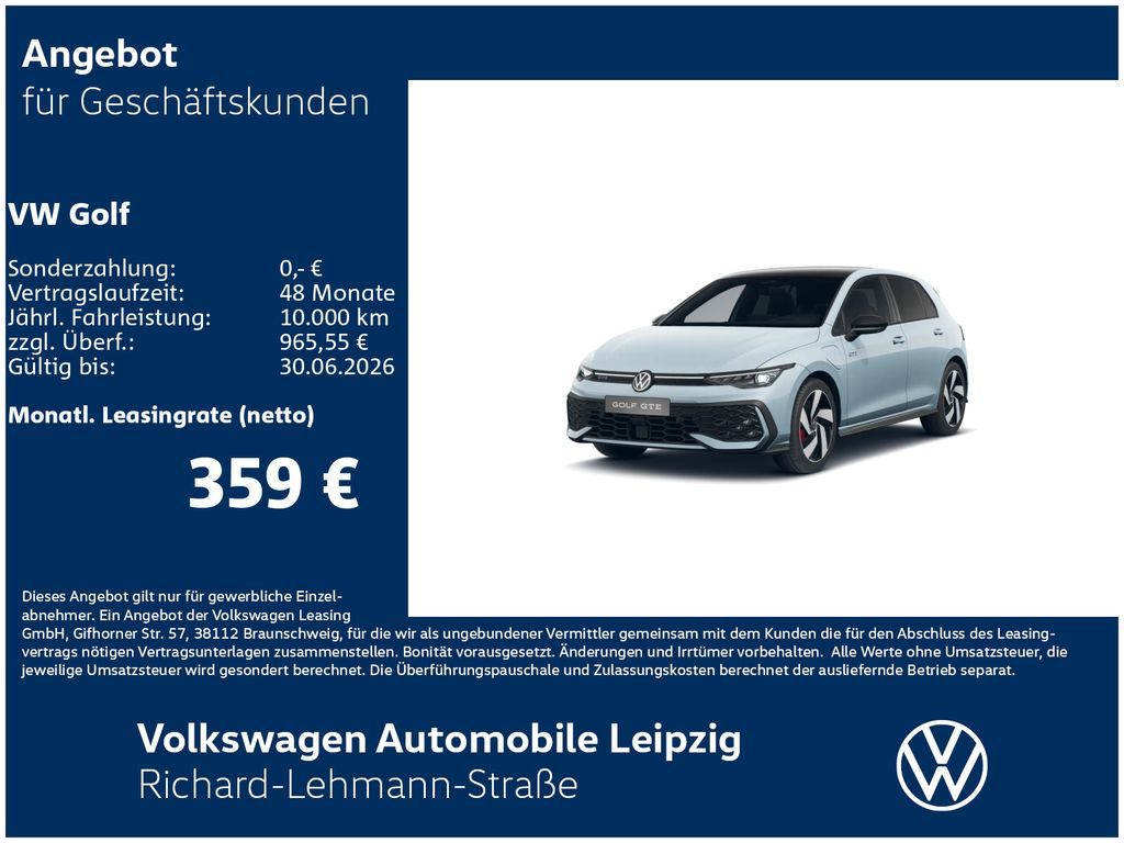 Volkswagen Golf GTE 1.5 l eHybrid 200 kW DCC*IQ.LIGHT*RFK Leasing