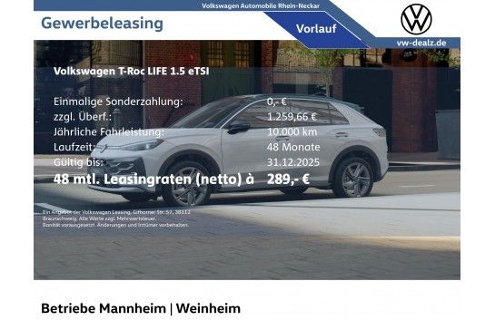 VW T-Roc Life 1.5 l eTSI DSG NAVI LED DAB APP ALU Leasing