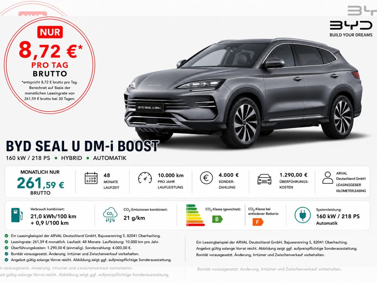 BYD Seal U 1.5 DM-i Boost Plug-In-Hybrid⚠️**4.000 Euro Förderung**⚠️ | 360 Kamera I Navi I LED Leasing