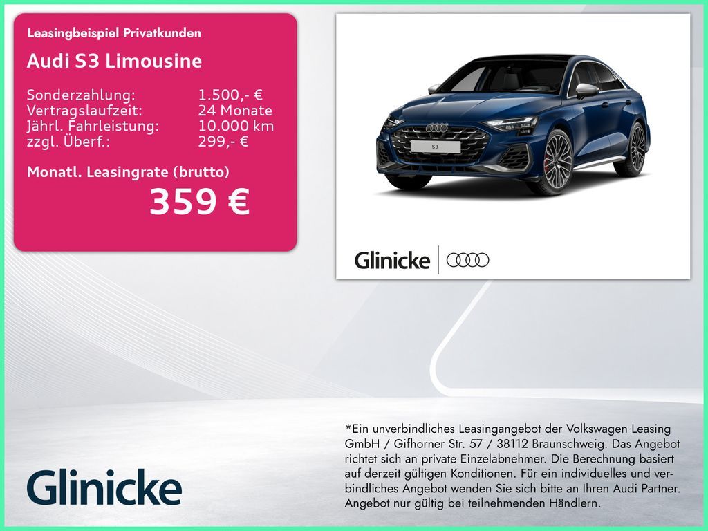 Audi S3 Limousine Akrapovic/Pano/Matrix/DCC/ACC/Nav/1 Leasing