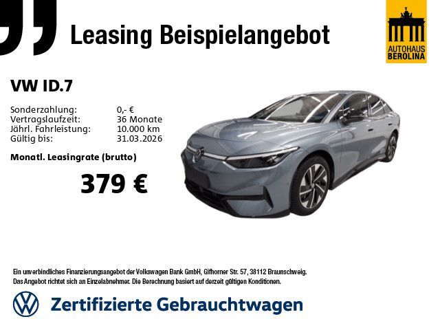Volkswagen ID.7 Pro *IQ-MATRIX*AHK*360°*WärmeP*ACC*NAV*SHZ* Leasing