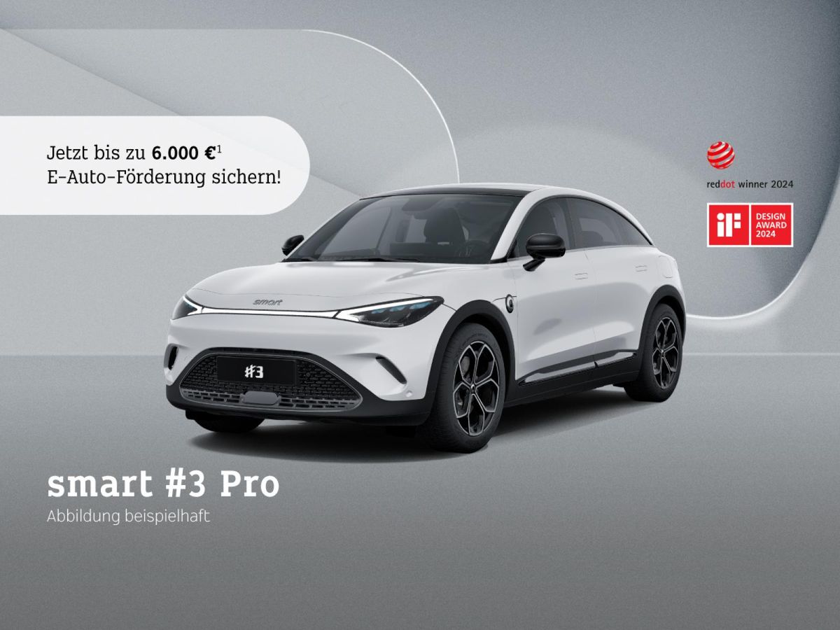 smart #3 Pro❗️inkl. 6.000€ E-Prämie Anzahlung¹⚡(130kW/Pano/Navi/LED/360°/19Zoll/V2L/smart-Pilot) Leasing
