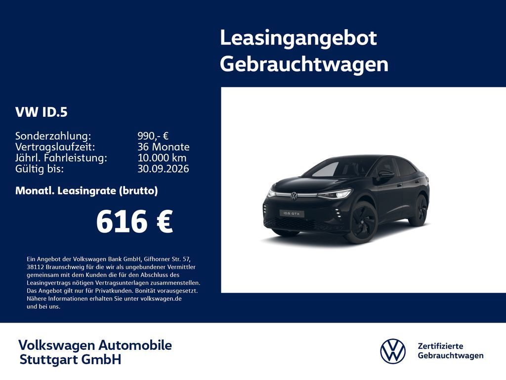 Volkswagen ID.5 GTX Navi Kamera Pano Stdhzg AHK ACC LED SHZ Leasing
