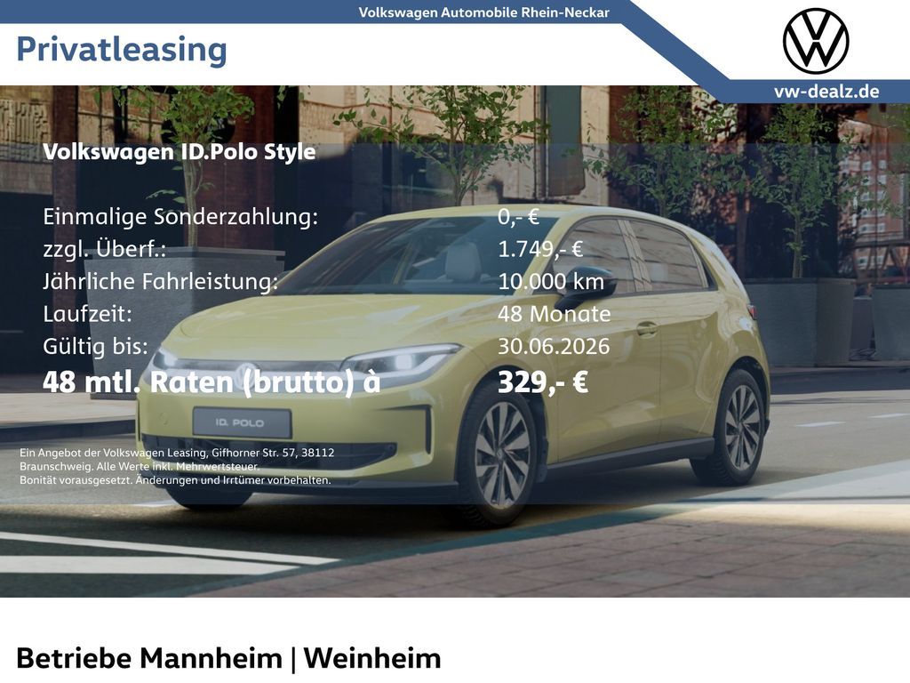Volkswagen ID.Polo Style Klima LED ACC PDC ALU Sitzheizung Leasing