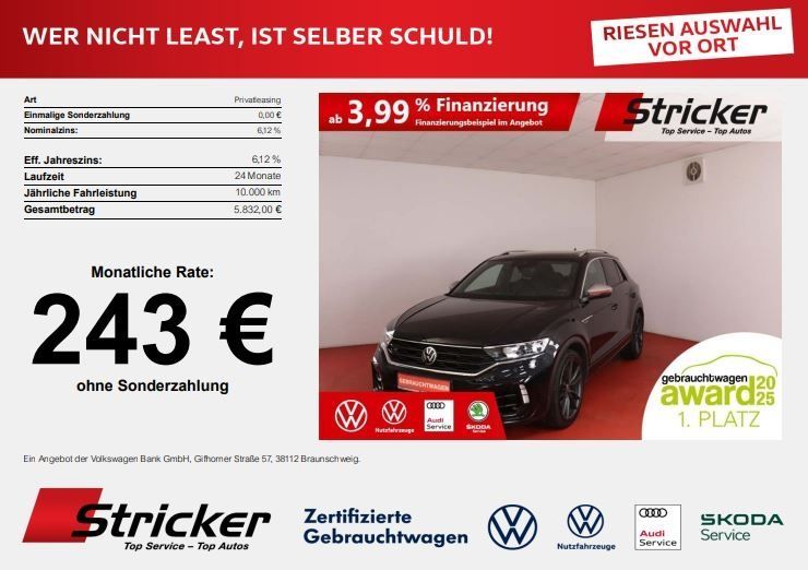 Volkswagen T-ROC R 2.0TSI DSG 243,-ohne Anzahlung Pano Lede Leasing