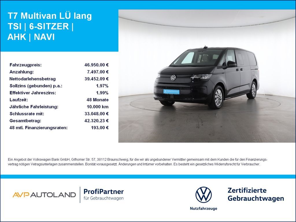 Volkswagen T7 Multivan LÜ lang TSI | 6-SITZER | AHK | NAVI Leasing