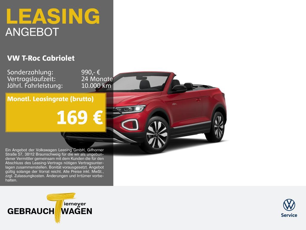 Volkswagen T-Roc Cabriolet 1.0 TSI GOAL NAVI RÜCKFAHRKAMERA Leasing