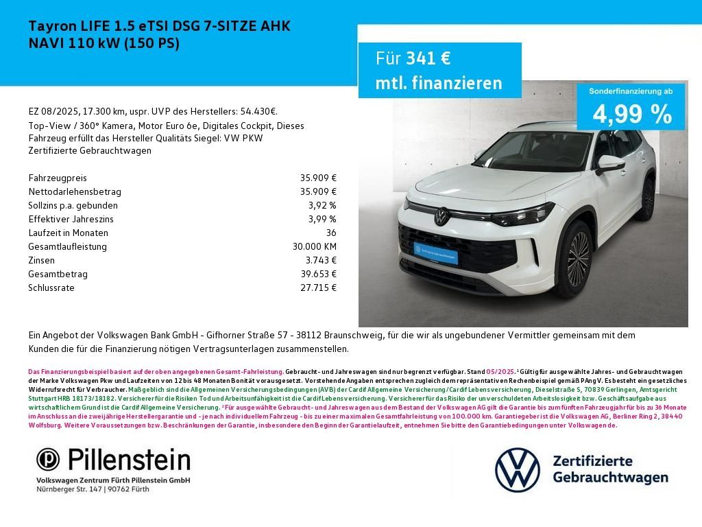 Volkswagen Tayron LIFE 1.5 eTSI DSG 7-SITZE AHK NAVI Leasing