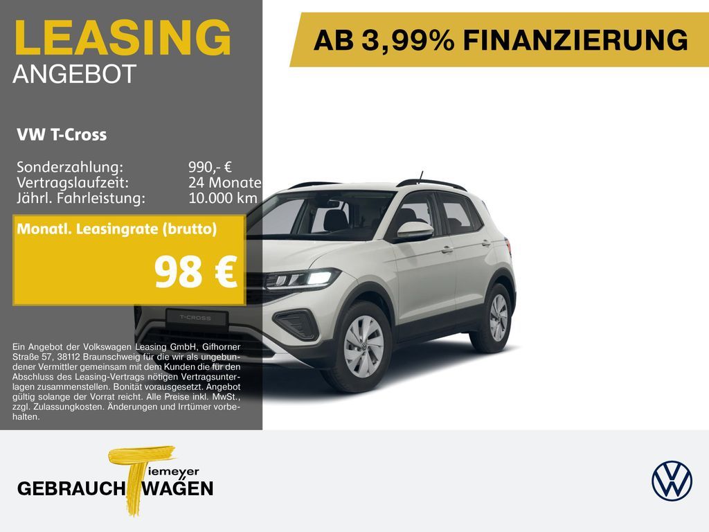 Volkswagen T-Cross 1.0 TSI LIFE LED NAVI KAMERA SITZHZ LM16 Leasing
