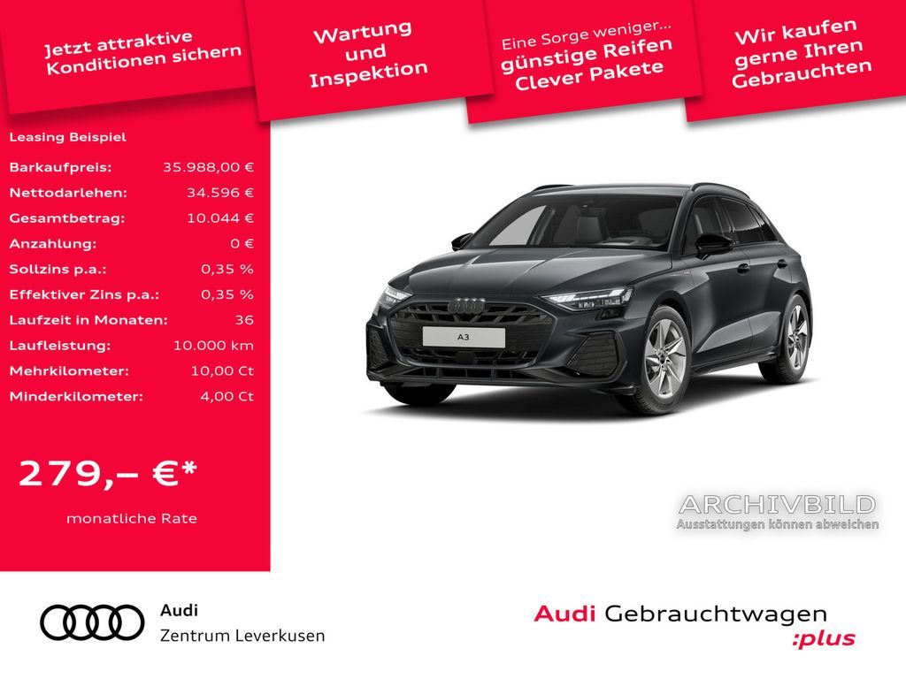 Audi A3 Sportback S line S-TRON SONOS AHK ACC LEDER Leasing