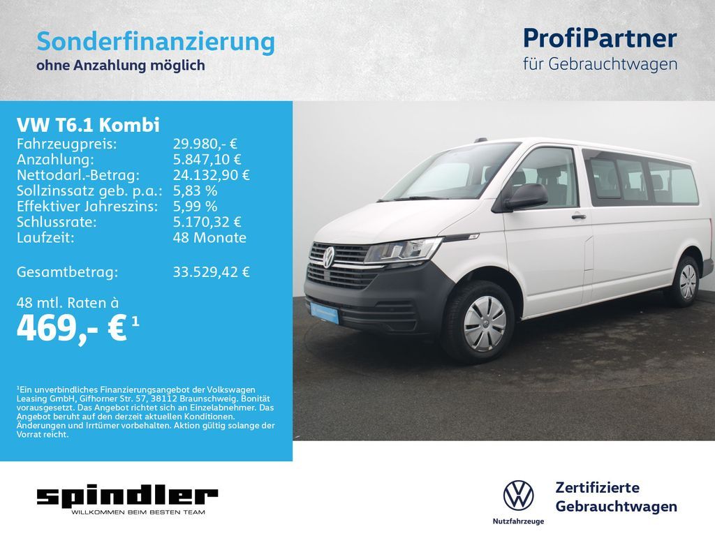 Volkswagen T6.1 Kombi LR / 9-Sitze, Navi, App-Connect, AHK Leasing