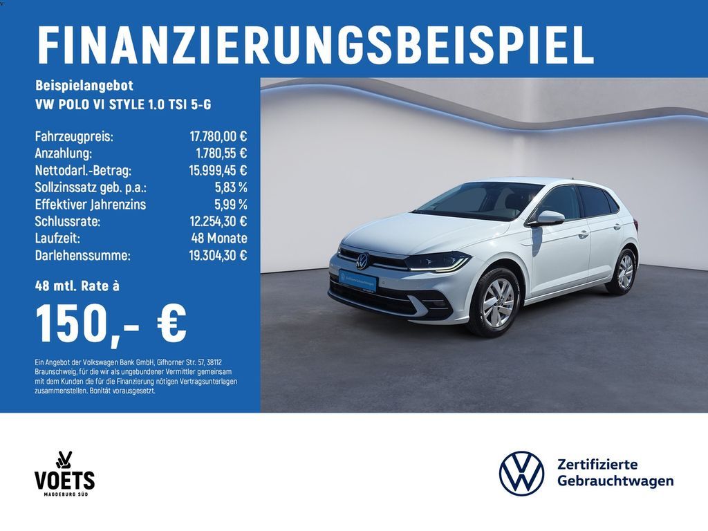 Volkswagen POLO VI STYLE 1.0 TSI 5-G IQ-LIGHT+NAVI+ACC+PDC Leasing