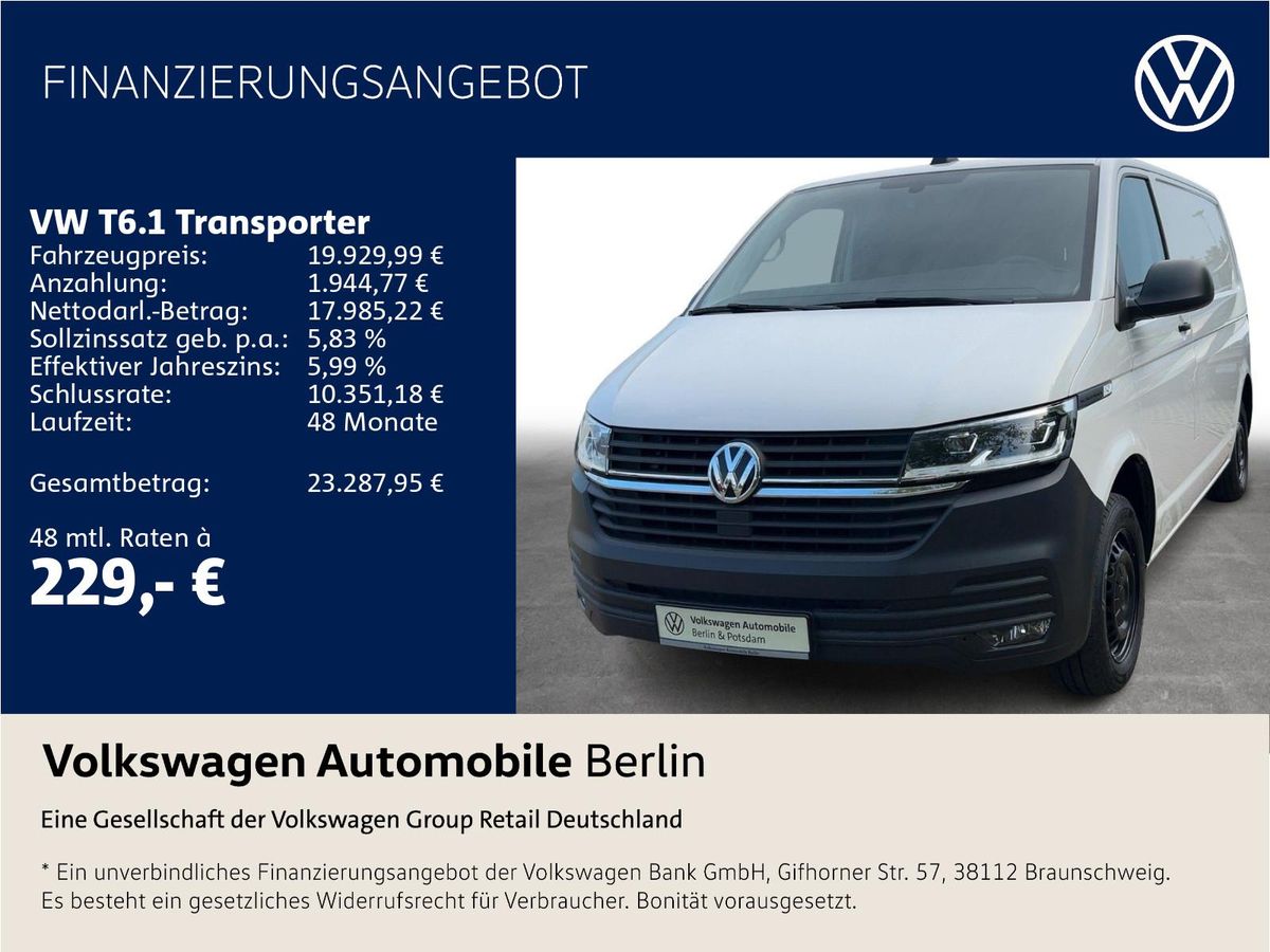 Volkswagen T6.1 Kasten L1H1 2.0 TDI Klima Radio SHZ GRA PDC Leasing