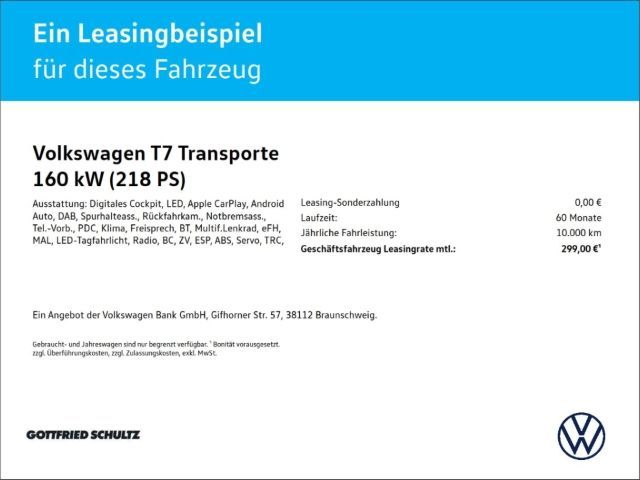 Volkswagen T7 Transporter e-Transporter Kasten APP CONNECT Leasing