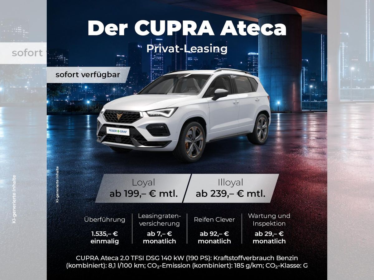 Cupra Ateca 2.0 TSI 140kW 4Drive DSG 🔥SOFORT VERFÜGBAR - ZULASSUNGSPFLICHT BIS 30.09.🔥 Leasing