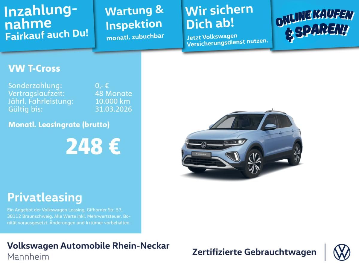 Volkswagen T-Cross 1.0 TSI Style DSG GAR 2029 Navi Kamera LED uvm Leasing
