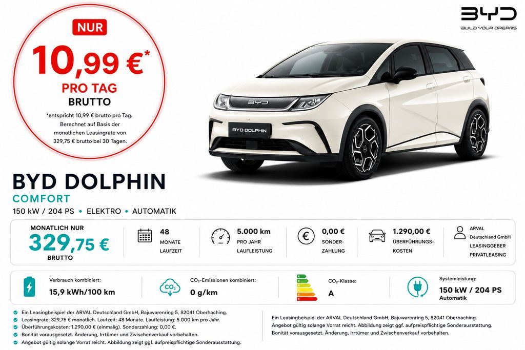 BYD DOLPHIN Comfort | LED I Sitzheizung I 360 Kamera Leasing