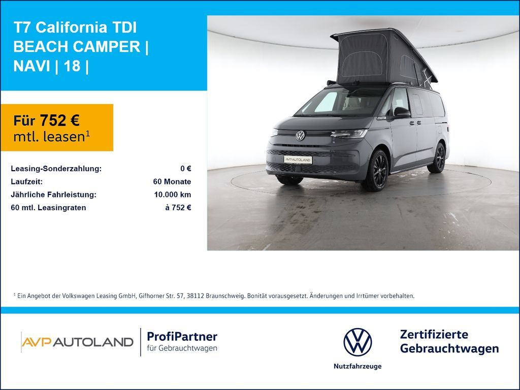 Volkswagen T7 California TDI BEACH CAMPER | NAVI | 18 | Leasing