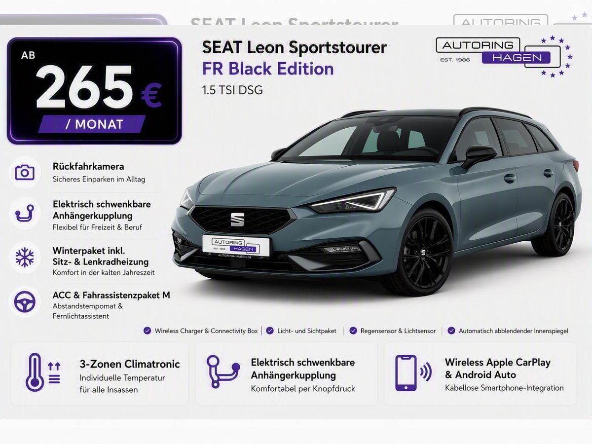 Seat Leon FR Black Edition DSG ST Kombi AHK | ACC | Traum-Ausstattung Leasing