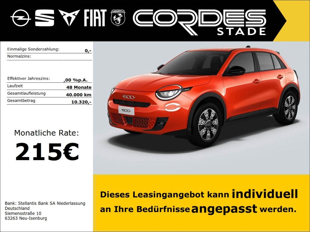 Fiat 600 1.2 T3 81 kW (110 PS) ICON Navi LED Klimaaut Leasing
