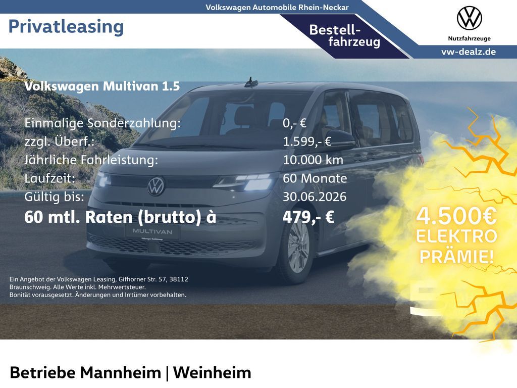 Volkswagen Multivan 1.5 eHybrid 4MOTION Klima ALU LED DAB Leasing