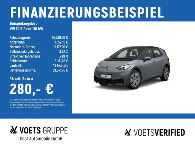Volkswagen ID.3  Pure 110 kW NAVI+PDC+KLIMA+App-Connect