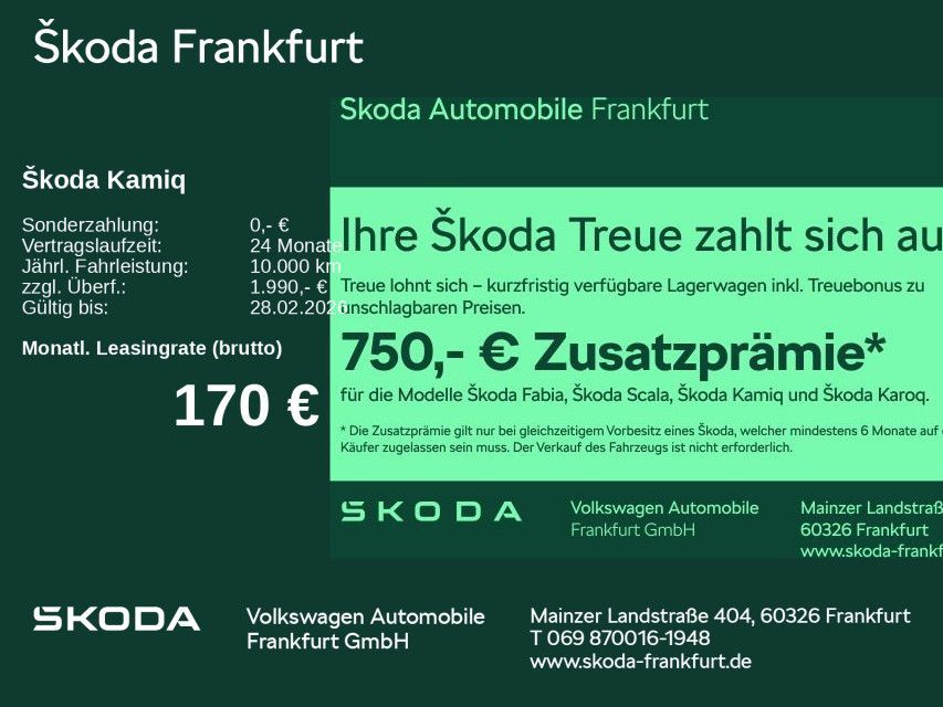 Skoda Kamiq Selection 1,0 TSI 85 kW 6-Gang-Schaltgetri Leasing