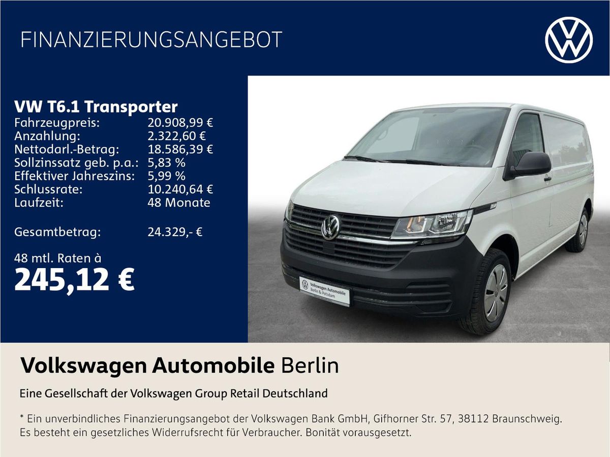 Volkswagen T6.1 Transporter Kasten 2.0 TDI Klima Radio PDC Leasing