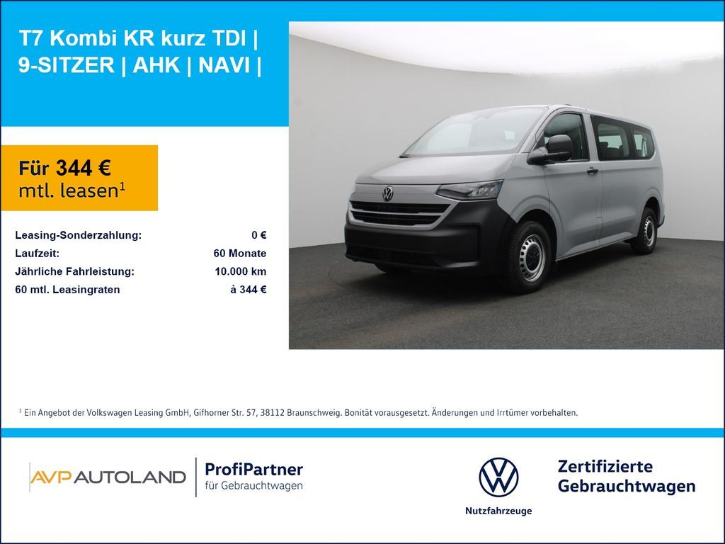 Volkswagen T7 Kombi KR kurz TDI | 9-SITZER | AHK | NAVI | Leasing