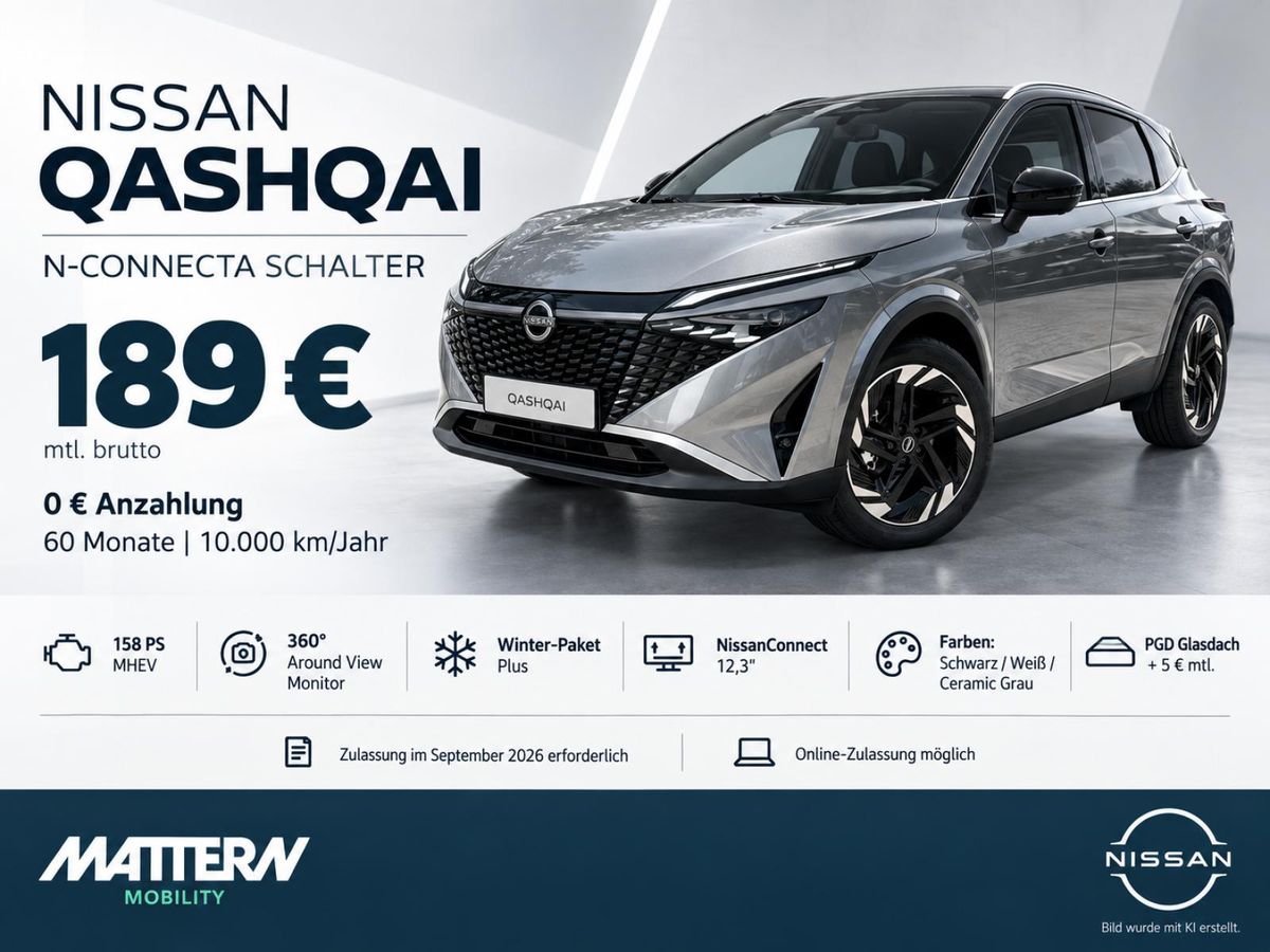 Nissan Qashqai NISSAN Qashqai N-CONNECTA | Schaltwagen | 360° Kamera | Winter-Paket Plus | 0 € Anzahlung | ab 189 € Leasing