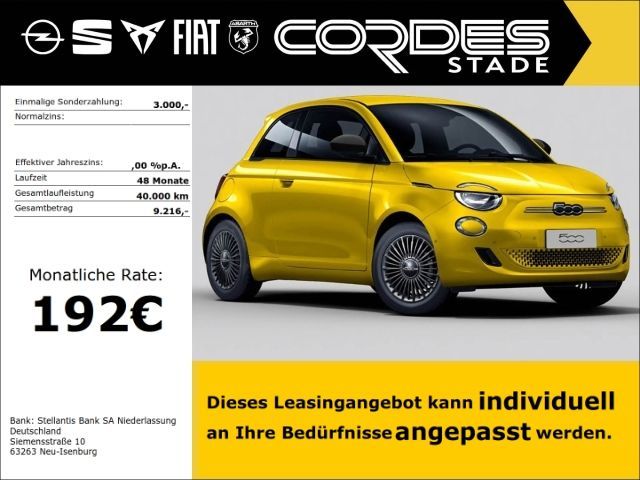 Fiat 500e 3+1 Elektrisch 70kW (95PS) ICON LED Apple C Leasing